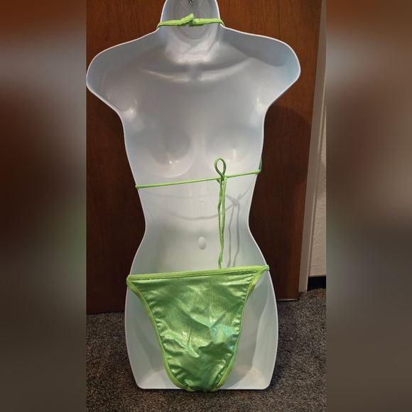VENUS chartreuse/lime green Sparkly Brazilian cut bikini new no tags SzM/D - Picture 5 of 13